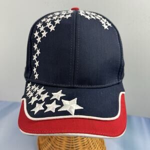 Nissin Cap USA US Flag Stars American Patriotic 6 Panel Cotton Baseball Hat Blue